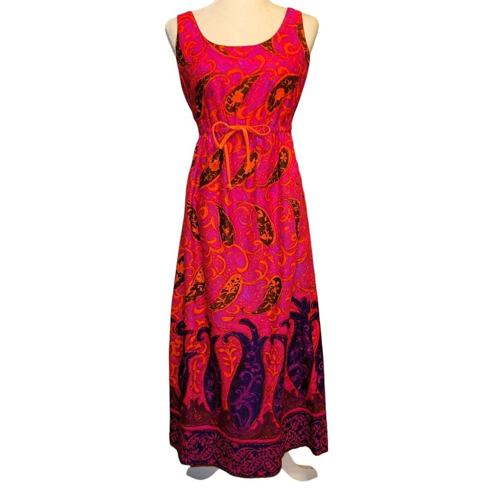 Vintage 1960s Kamehameha Hawaii Women's Small Psychedelic Neon Boho Maxi Dress